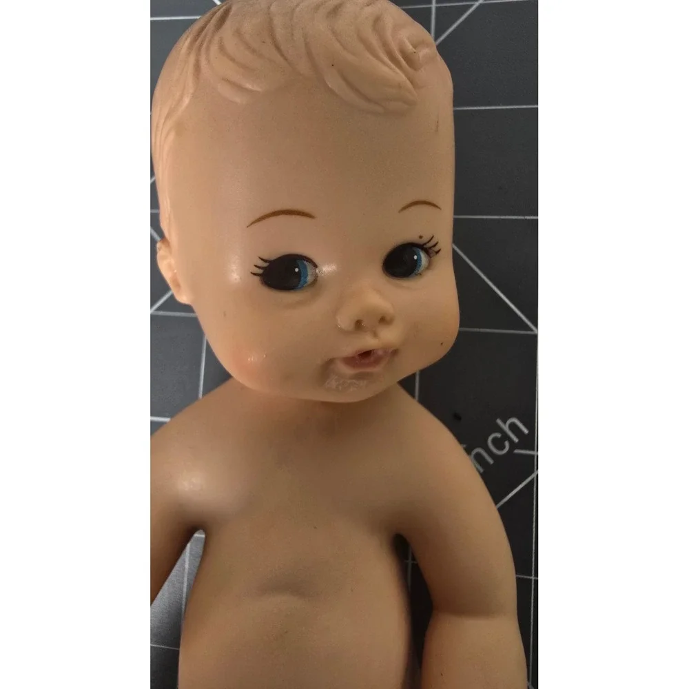 Vintage 8 Inch Vinyl Baby Doll Molded Hair Blue Eyes Drink and Wet Toy